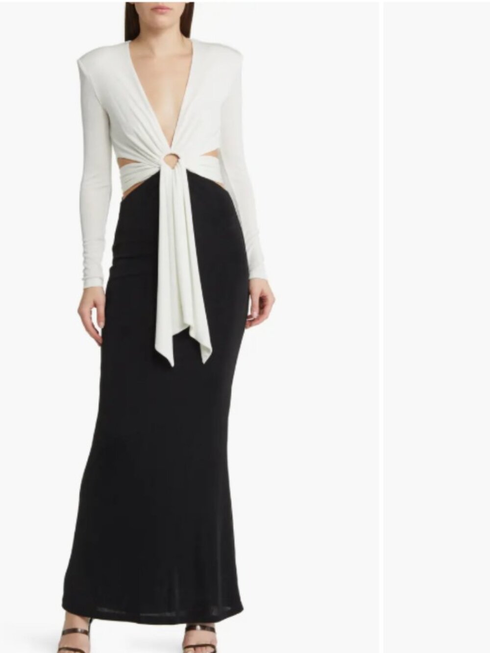 Aldina Plunge Neck Long Sleeve Knit Mermaid Gown